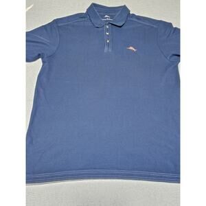 Tommy Bahama Polo Shirt Men Size M NavyBlue Supima Cotton Short Sleeve Embroider
